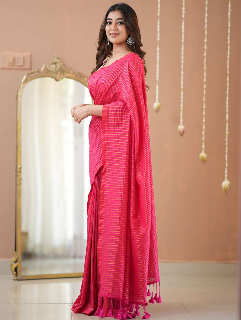 women striped handloom saree with blouse - 22145065 -  Standard Image - 4