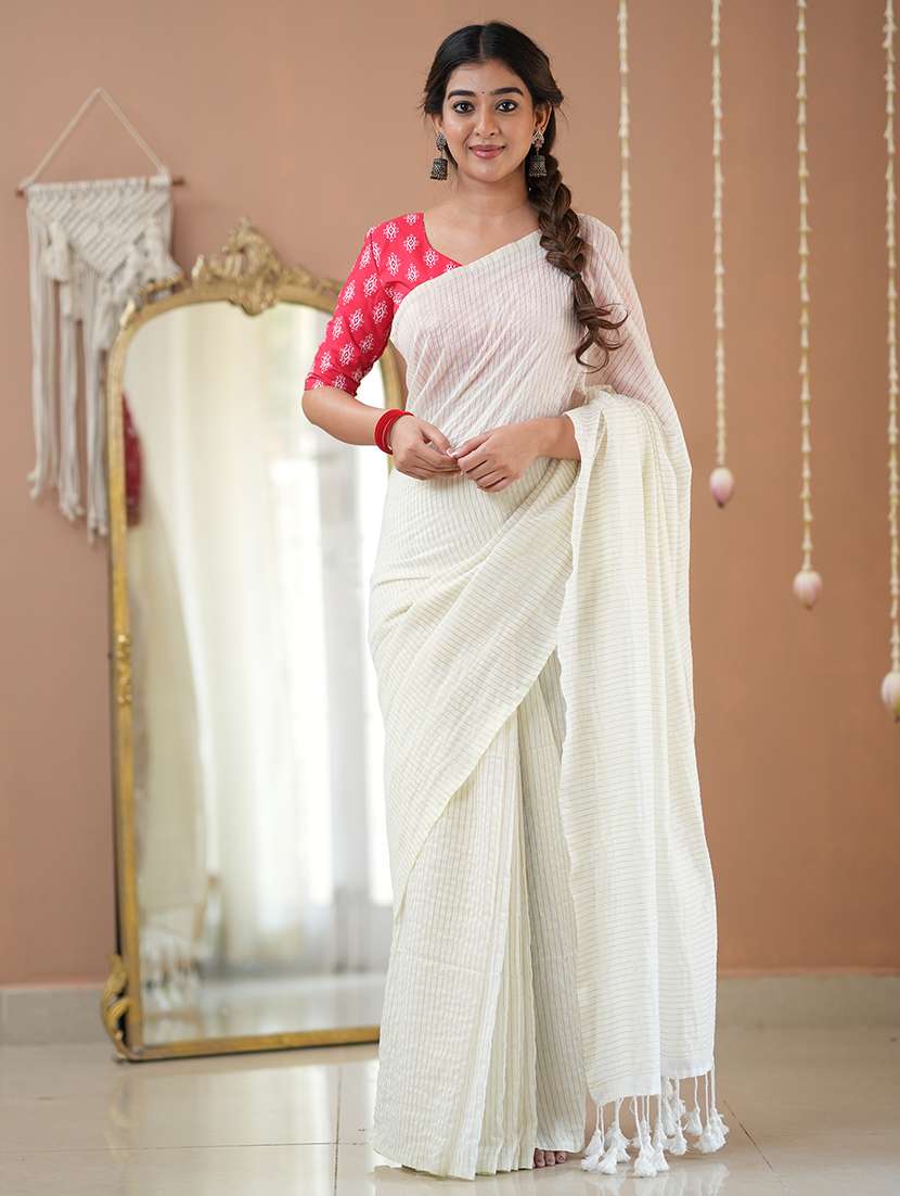 women striped handloom saree with blouse