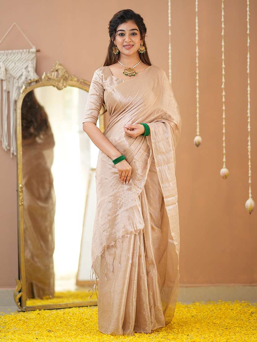 women solid handloom saree with blouse - 22145068 - Standard Image - 4