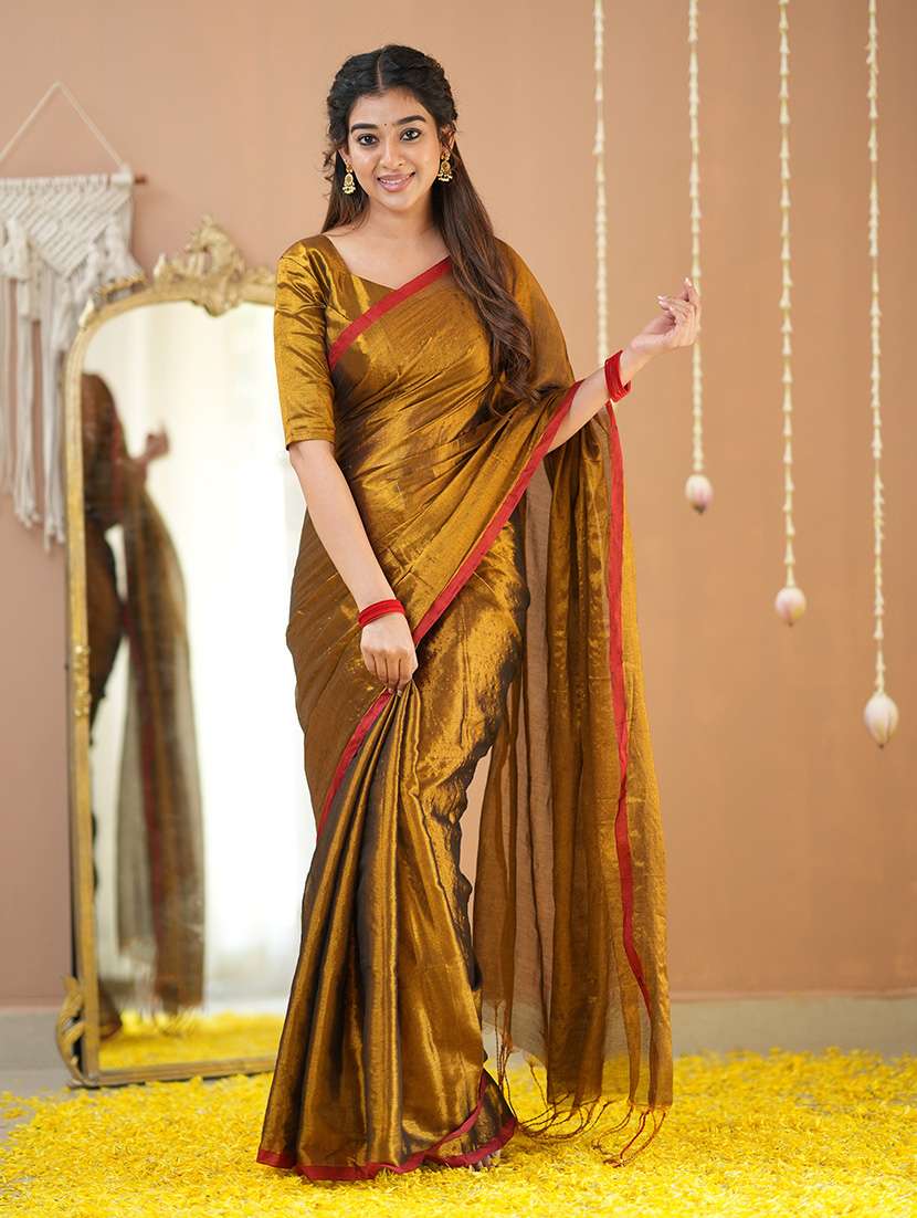 women solid handloom saree with blouse - 22145069 -  Standard Image - 1