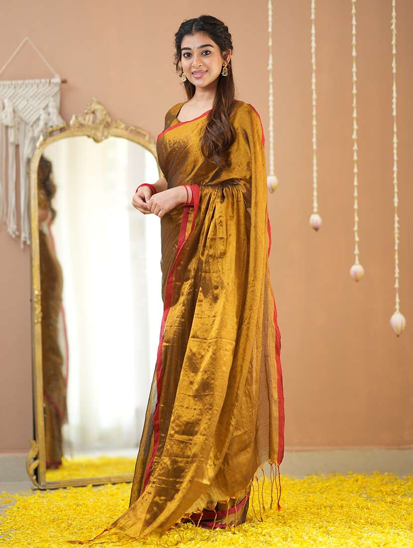 women solid handloom saree with blouse - 22145069 -  Standard Image - 4