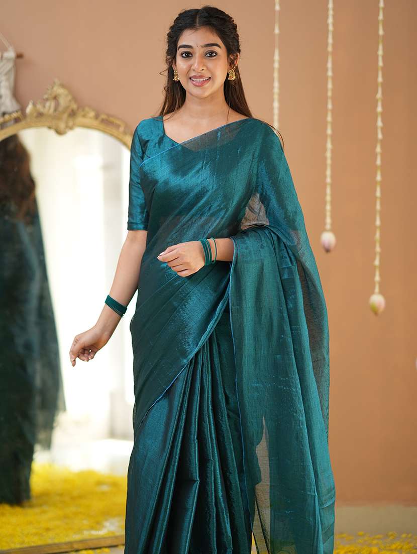 women solid handloom saree with blouse - 22145072 -  Standard Image - 4