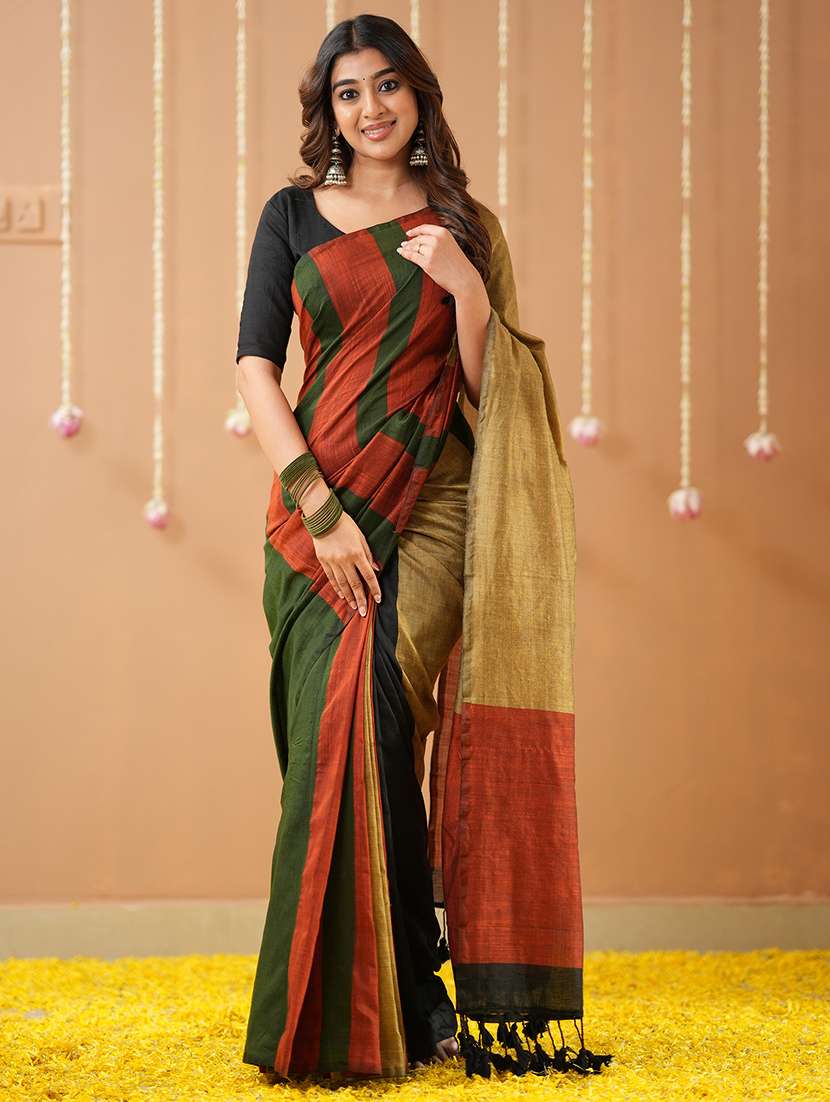 women striped handloom saree with blouse - 22145074 -  Standard Image - 1