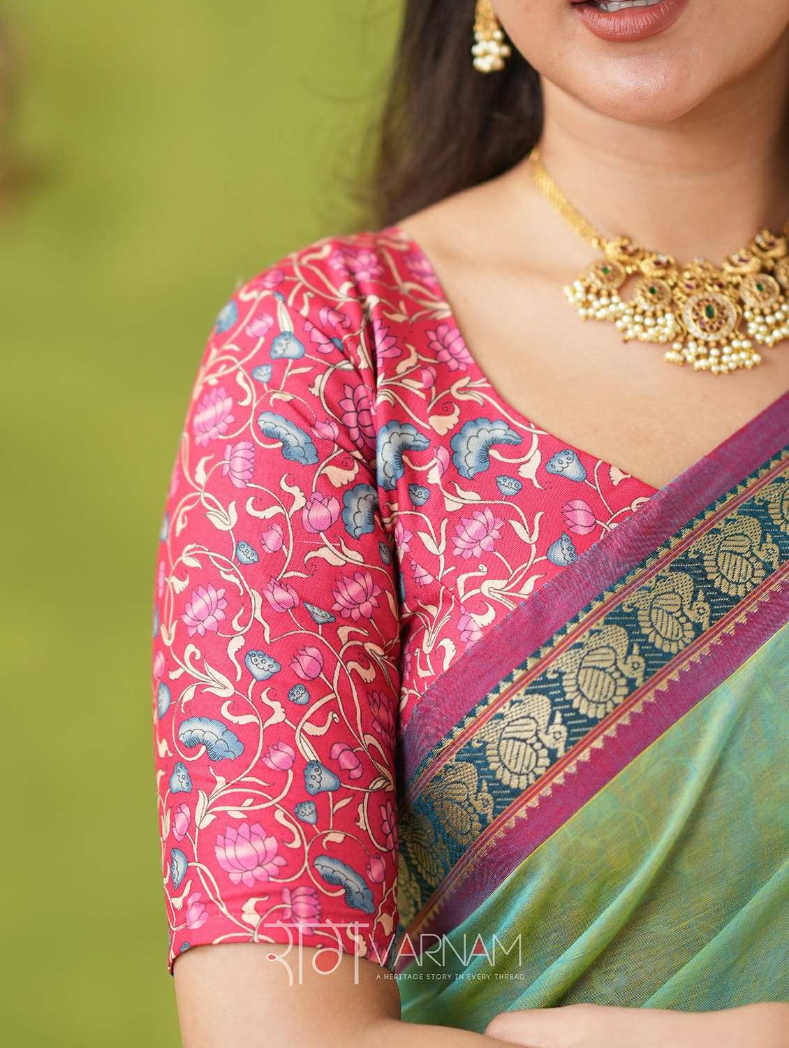 women solid with bordered narayanpet saree with blouse - 22145118 -  Standard Image - 6