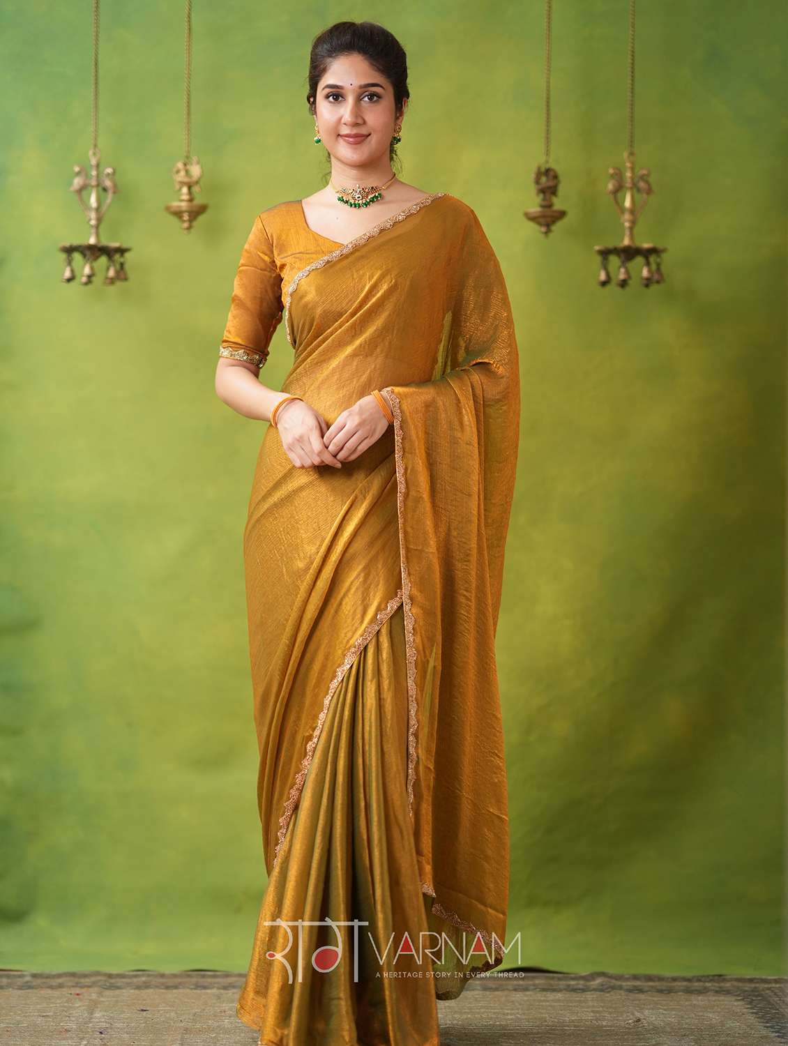 women solid with embellished bordered saree with blouse