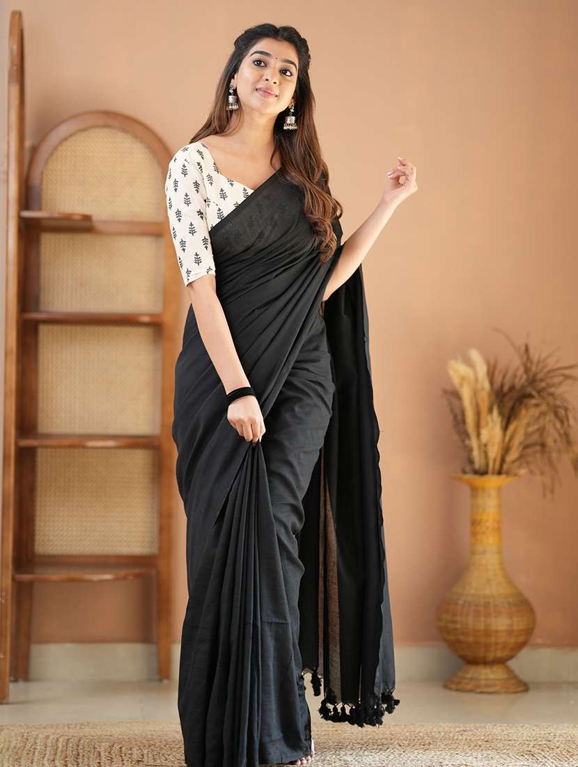 women solid handloom saree with blouse - 22145135 - Standard Image - 1
