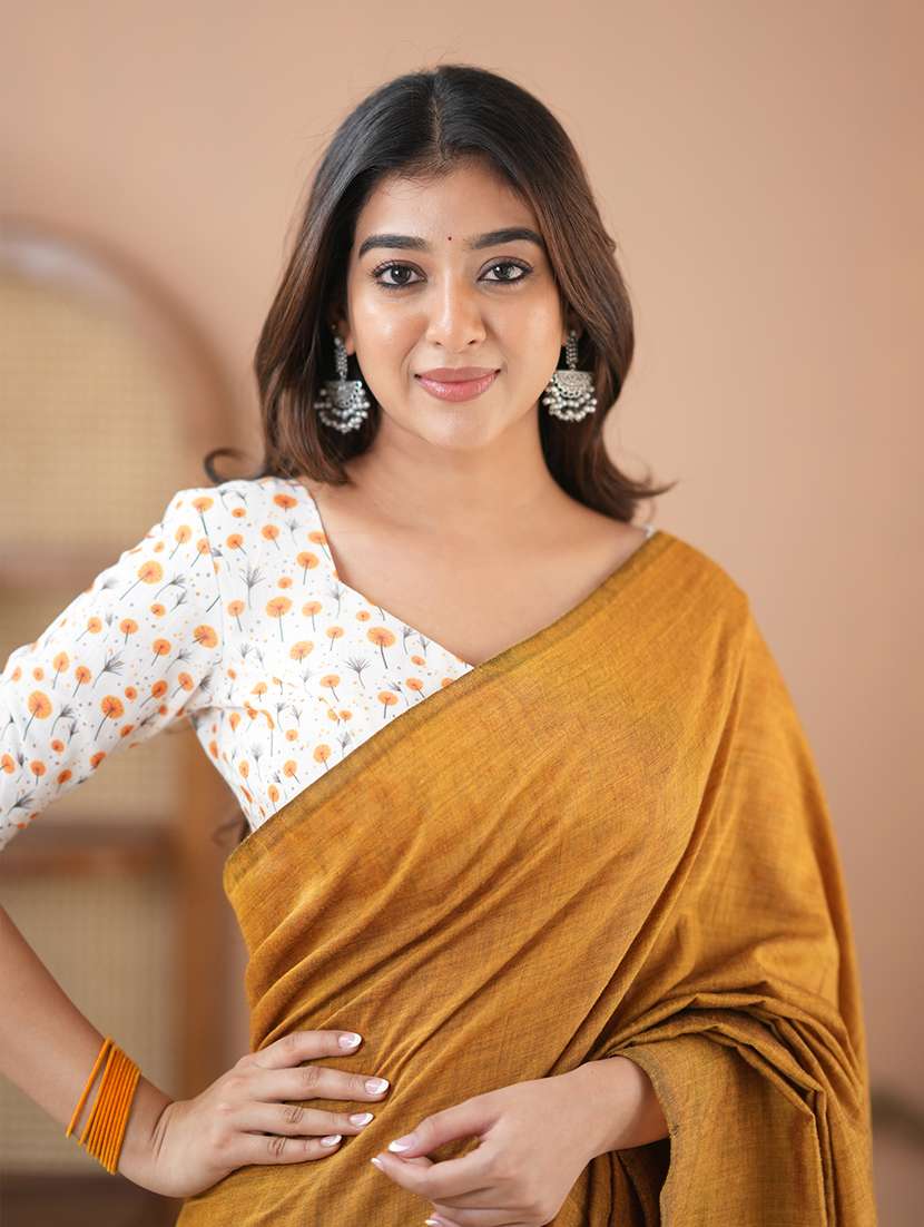 women solid handloom saree with blouse - 22145137 - Standard Image - 6