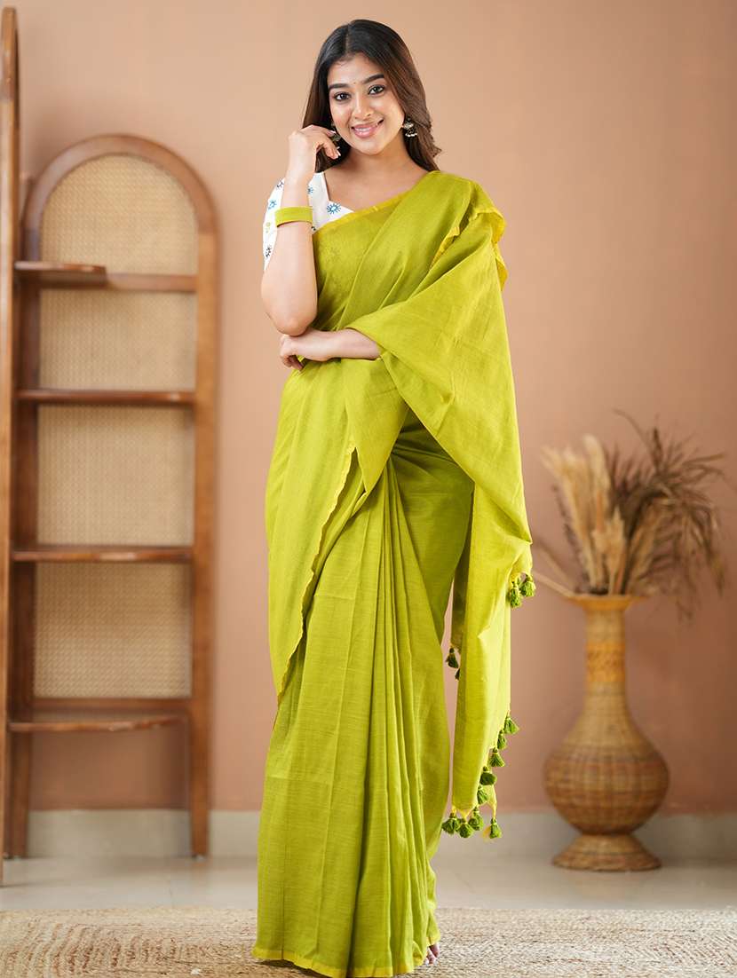 women solid handloom saree with blouse - 22145138 - Standard Image - 1