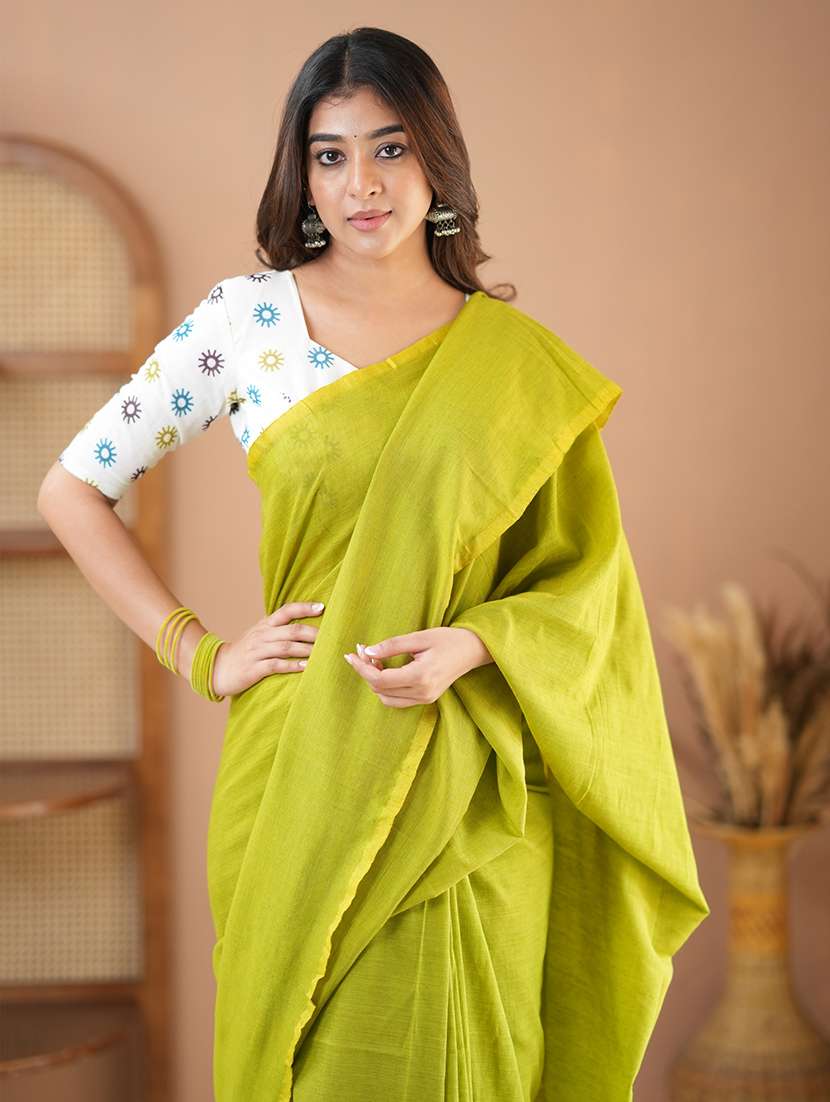 women solid handloom saree with blouse - 22145138 - Standard Image - 4