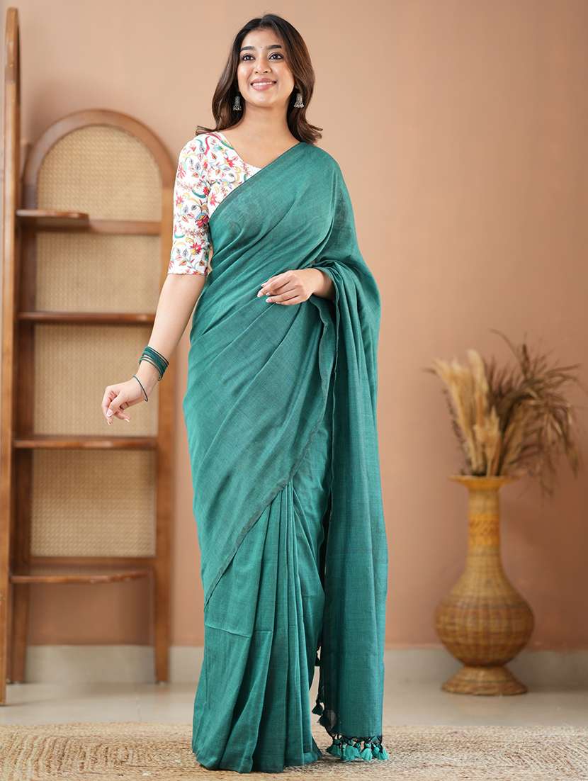 women solid handloom saree with blouse - 22145139 - Standard Image - 1