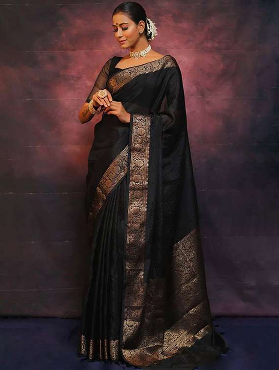 women solid with bordered saree with blouse - 22145236 -  Standard Image - 1