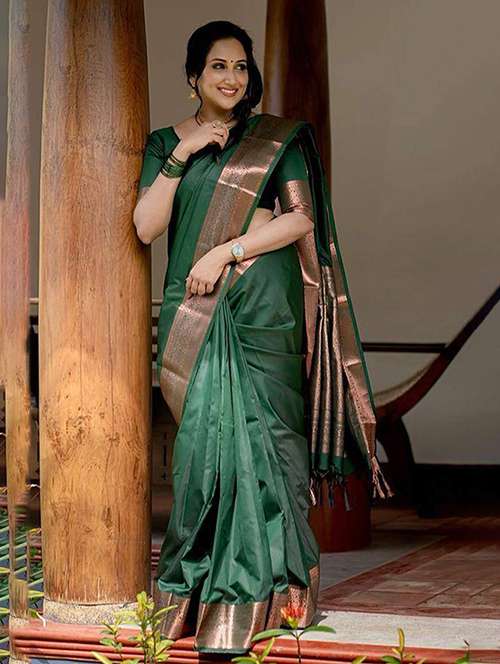 women solid with bordered saree with blouse - 22145272 -  Standard Image - 0