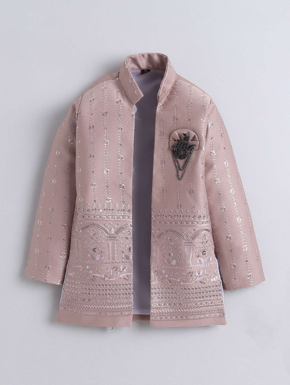 boys embroidered mandarin neck sherwani set - 22145345 -  Standard Image - 4