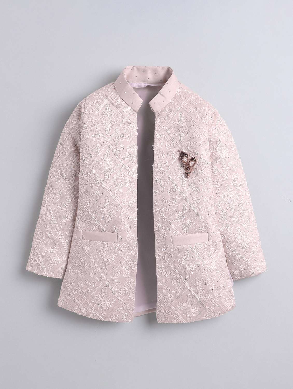 boys embroidered mandarin neck sherwani set - 22145349 -  Standard Image - 4