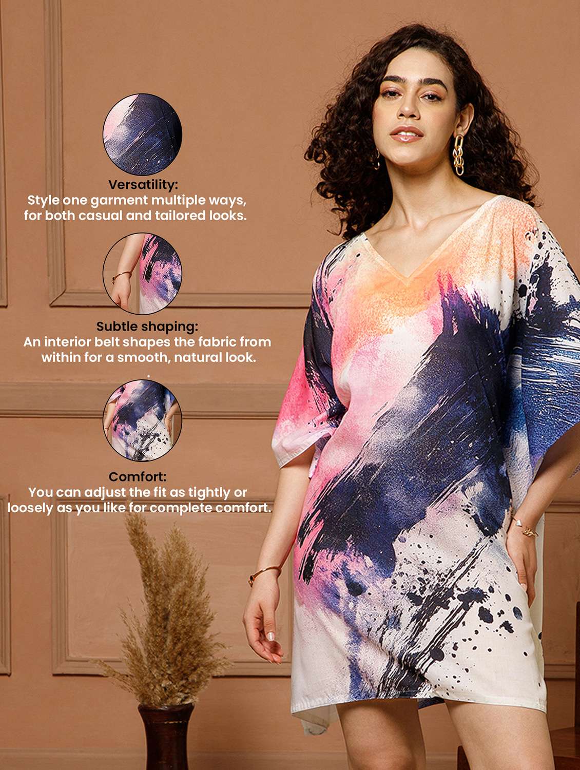 women abstract printed kimono sleeve kaftan - 22145722 -  Standard Image - 4