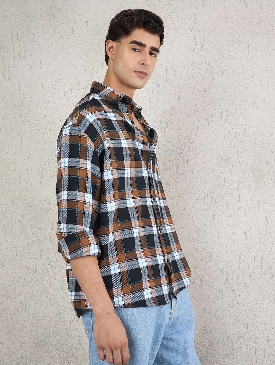 men checkered long sleeve oversized casual shirt - 22145730 -  Standard Image - 1