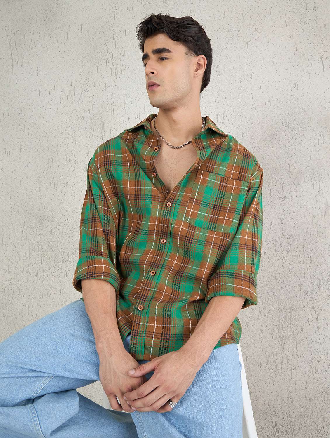 men checkered long sleeve oversized casual shirt - 22145731 -  Standard Image - 1