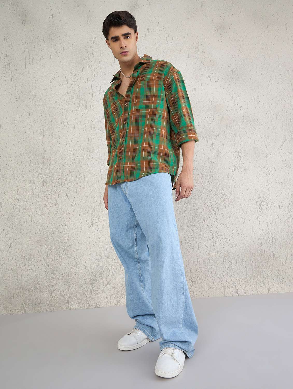 men checkered long sleeve oversized casual shirt - 22145731 -  Standard Image - 4