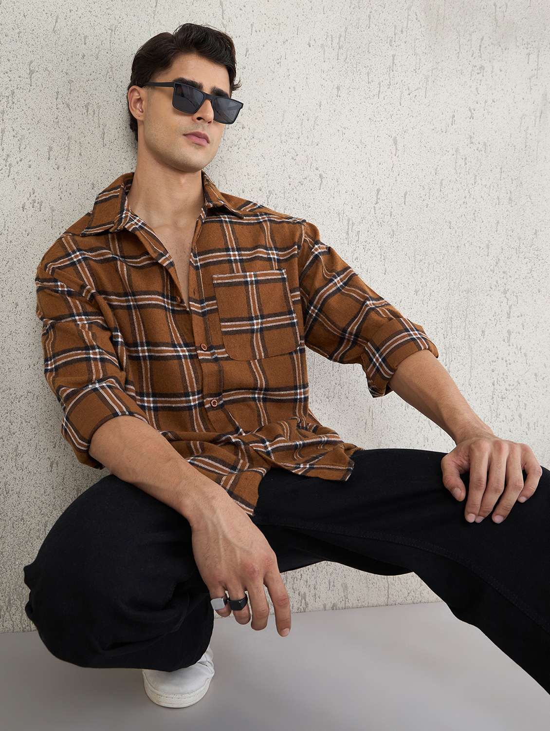 men checkered long sleeve oversized casual shirt - 22145732 -  Standard Image - 1