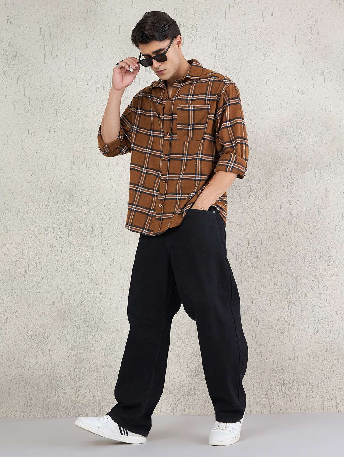 men checkered long sleeve oversized casual shirt - 22145732 -  Standard Image - 4