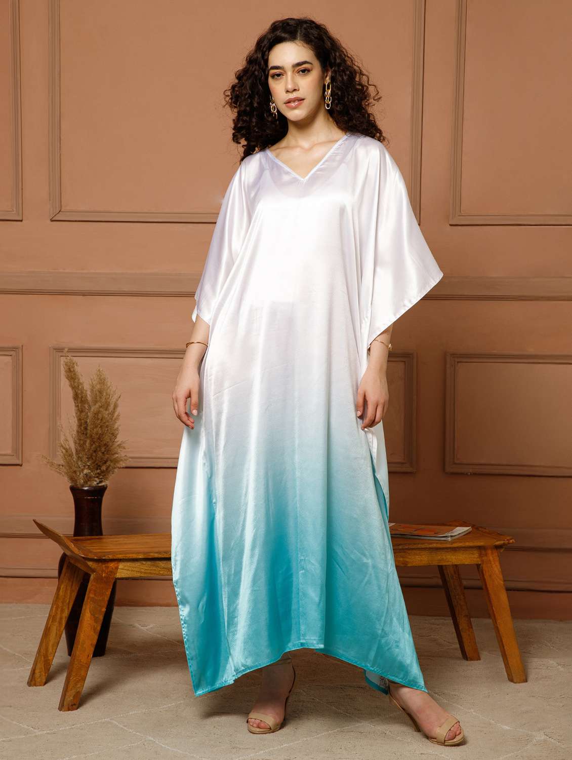 women tie & dye kimono sleeve maxi kaftan - 22145734 -  Standard Image - 1