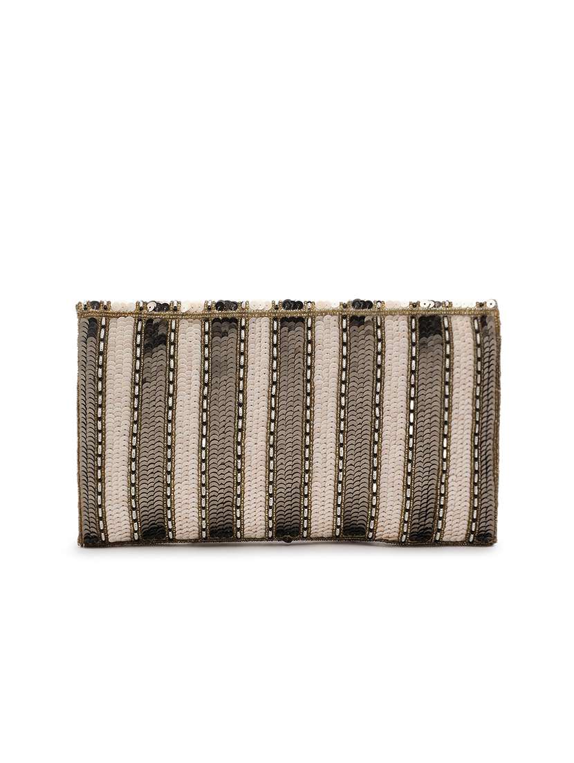 striped embellished beige clutch with tassels - 22145743 -  Standard Image - 1