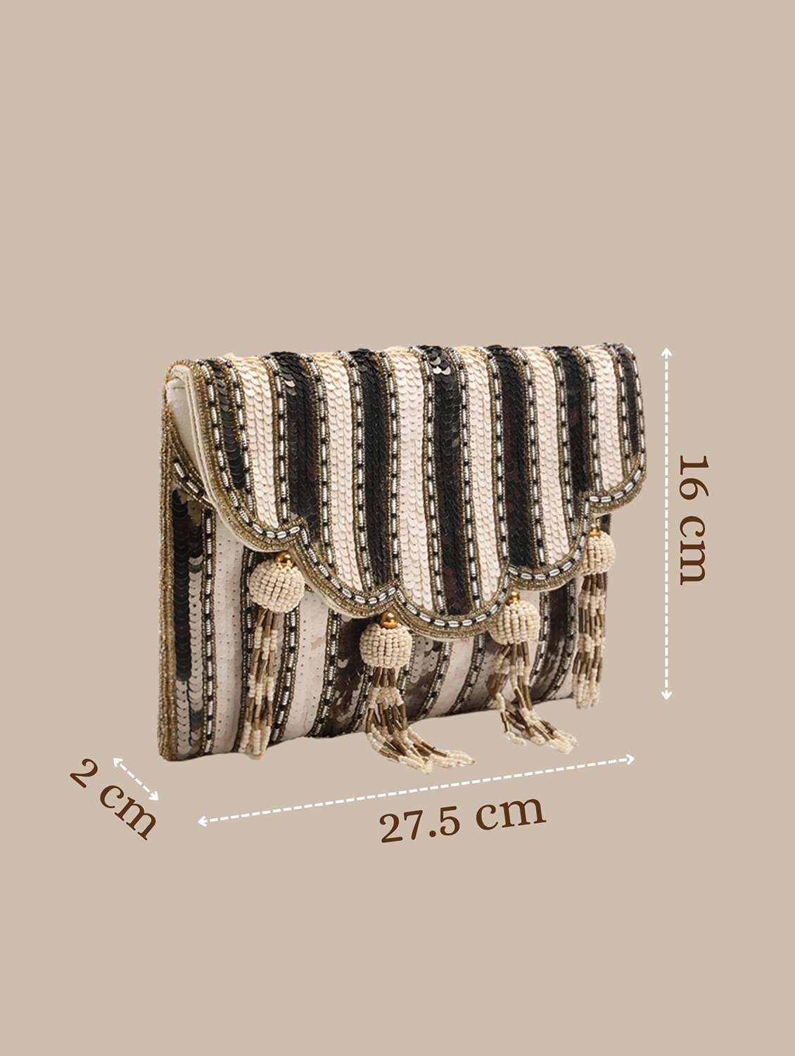 striped embellished beige clutch with tassels - 22145743 -  Standard Image - 4