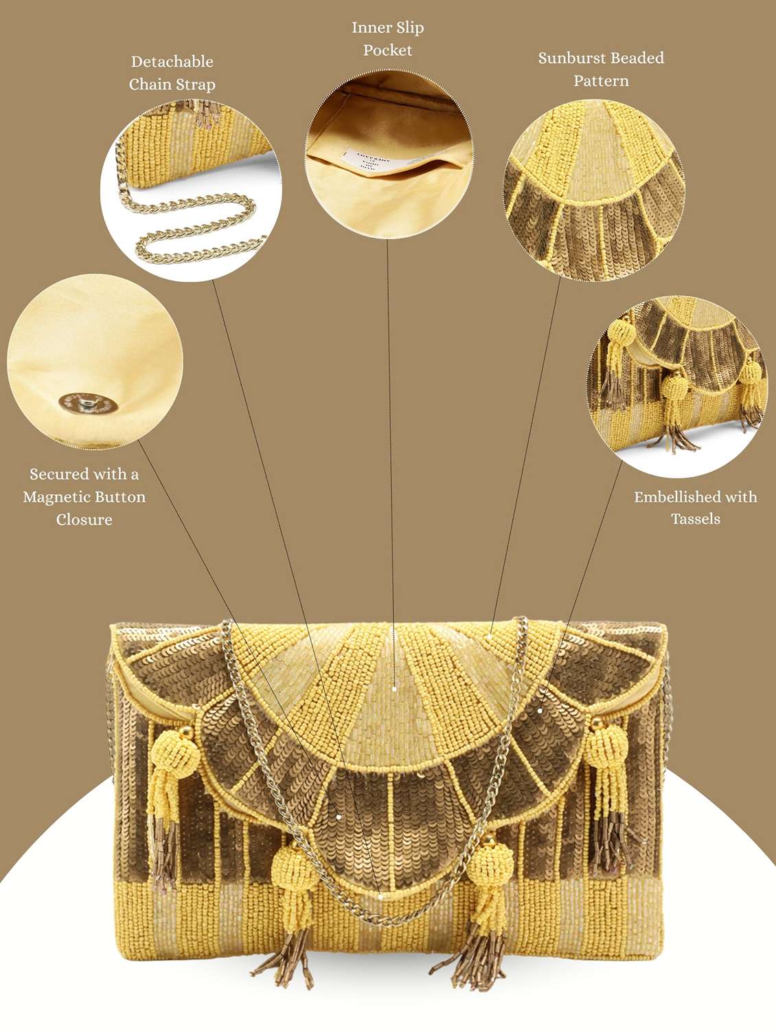 yellow striped embellished party sling bag clutch - 22145744 -  Standard Image - 4