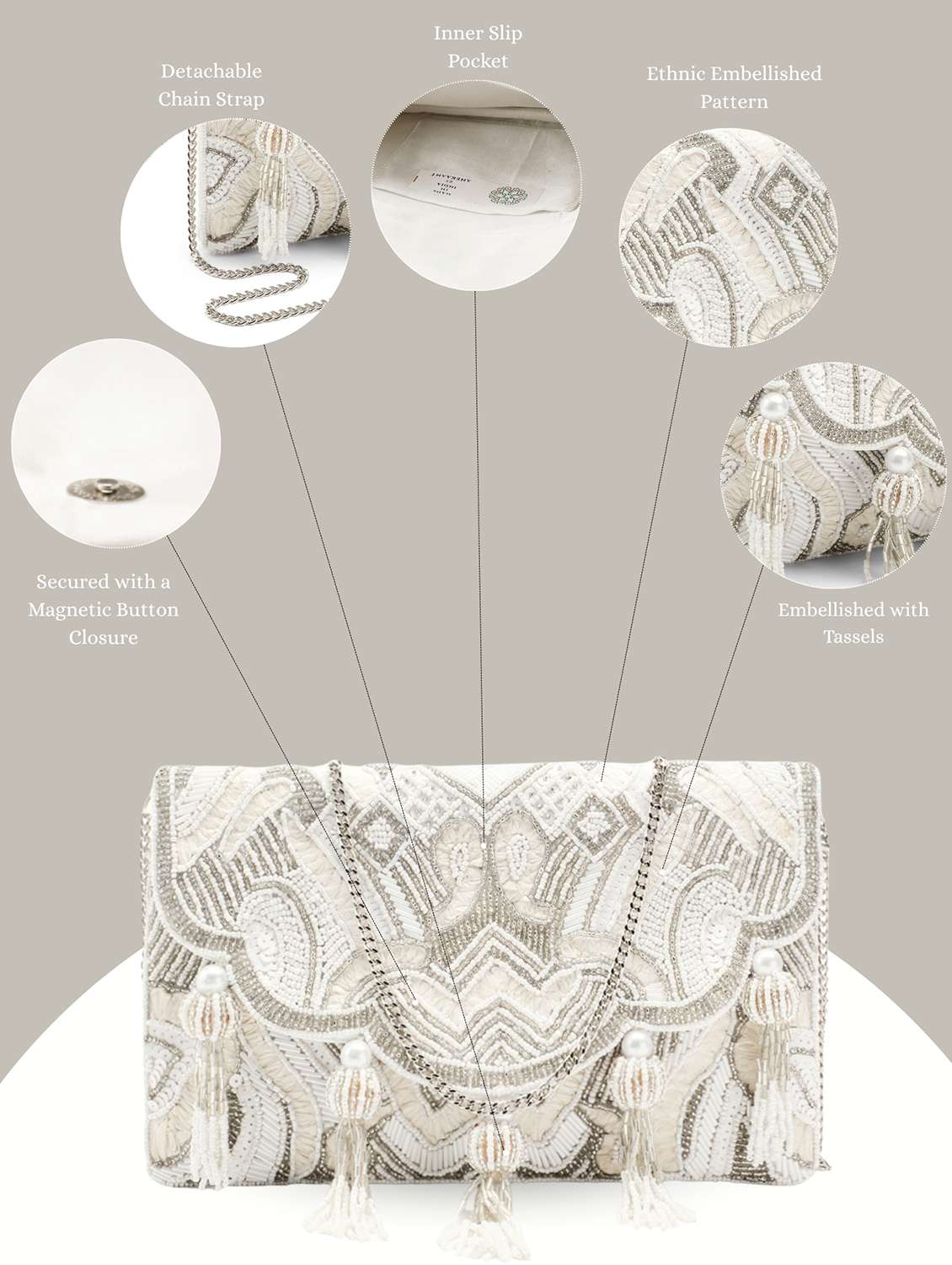 embellished sling bag with tassels and chain - 22145746 -  Standard Image - 4