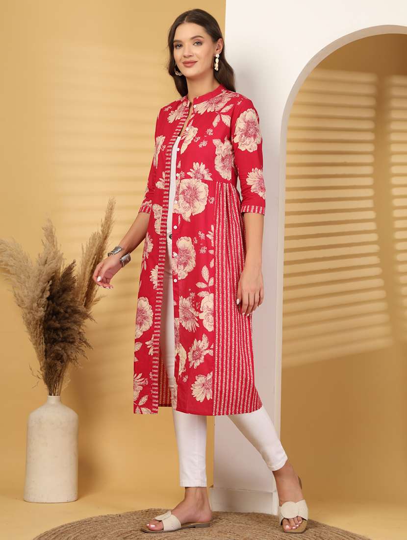 women floral printed three quarter sleeve a-line kurta - 22145747 - Standard Image - 1
