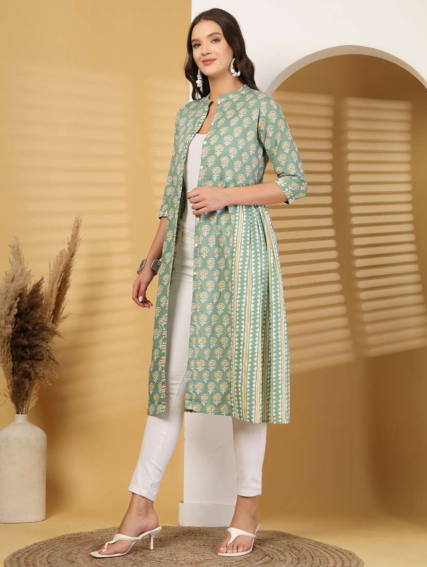 women floral printed three quarter sleeve a-line kurta  - 22145748 -  Standard Image - 1