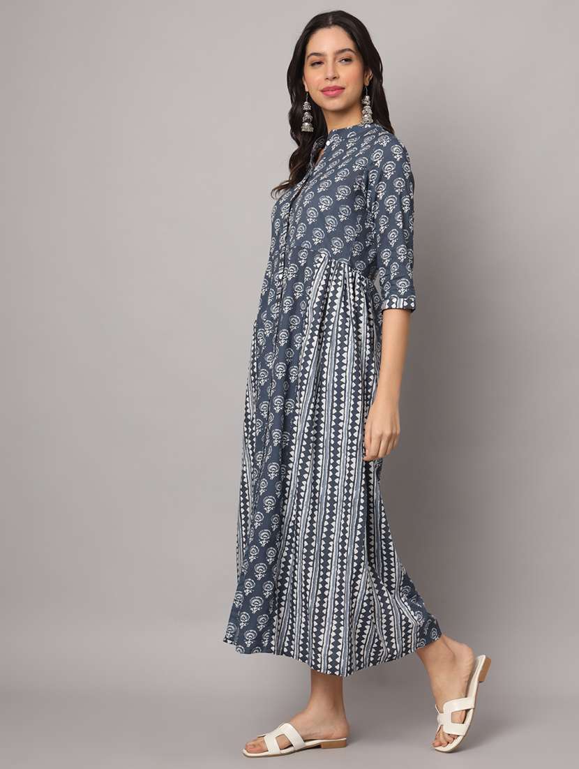 women floral printed three quarter sleeve a-line kurta - 22145750 - Standard Image - 1