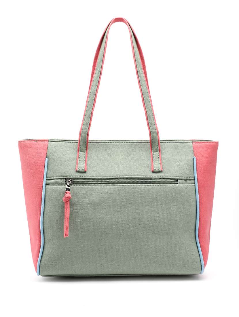 colorblock pastel canvas tote bag with tassel - 22145792 -  Standard Image - 1