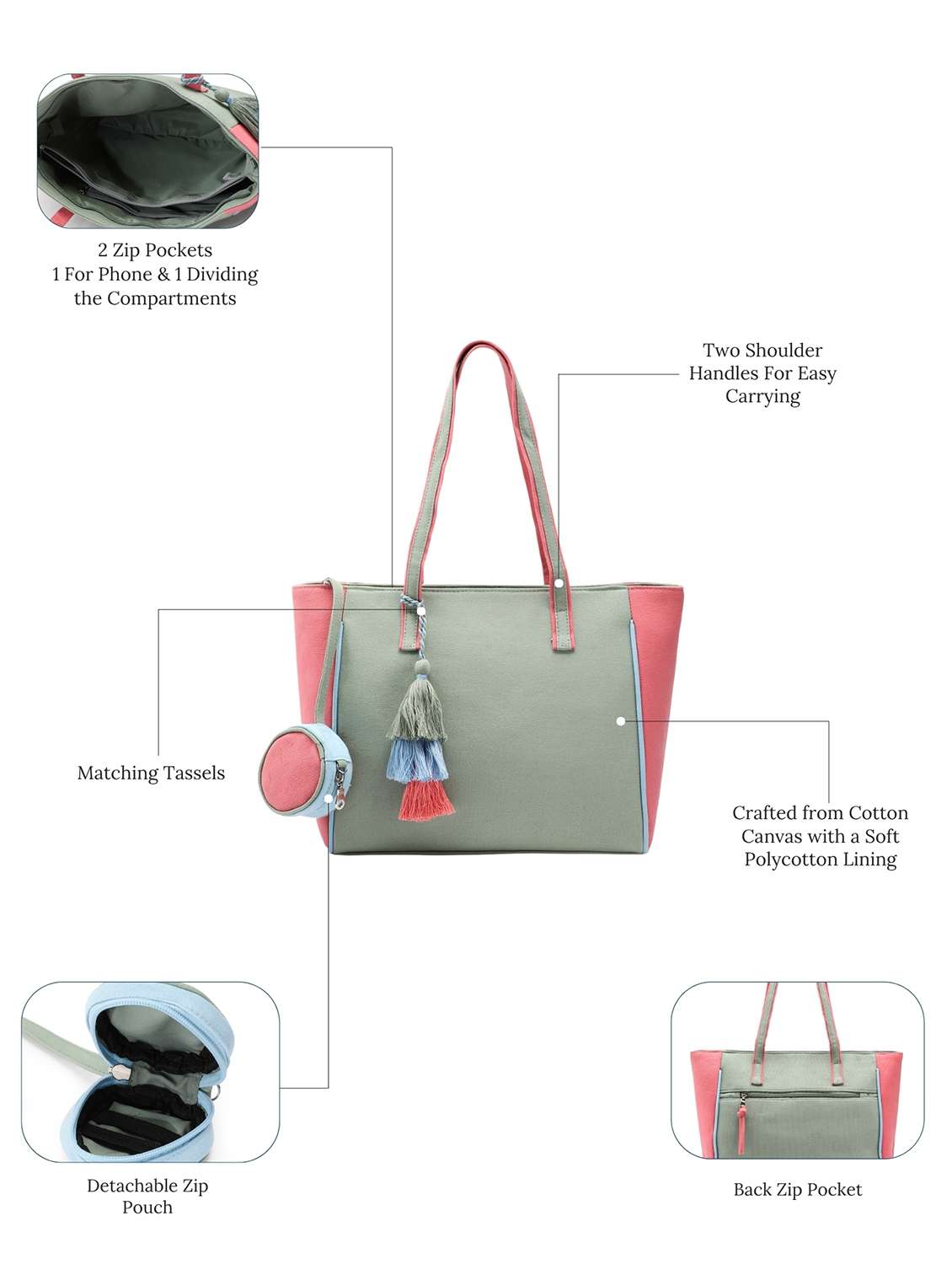 colorblock pastel canvas tote bag with tassel - 22145792 -  Standard Image - 4