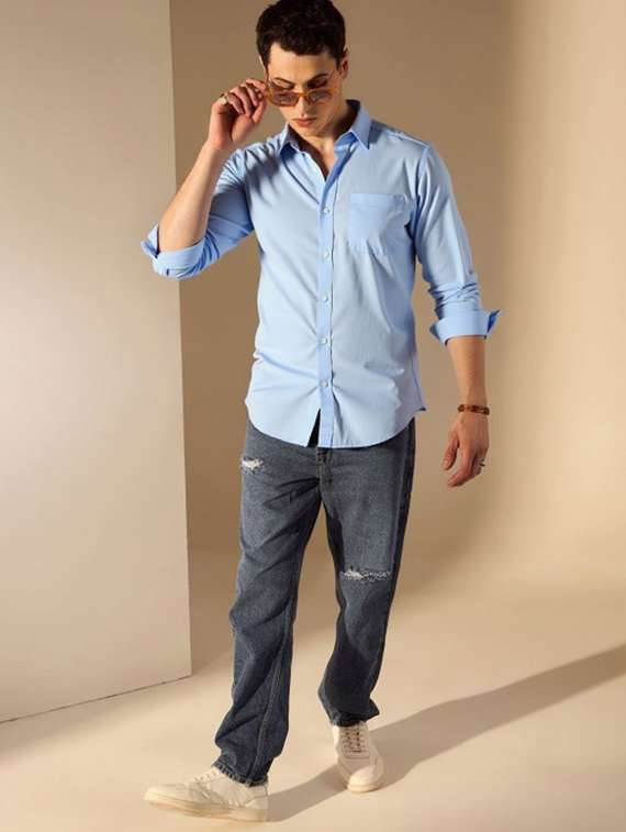 men solid long sleeve slim fit casual shirt - 22145794 - Standard Image - 4