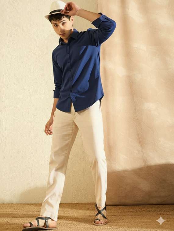 men solid long sleeve slim fit casual shirt - 22145795 - Standard Image - 4
