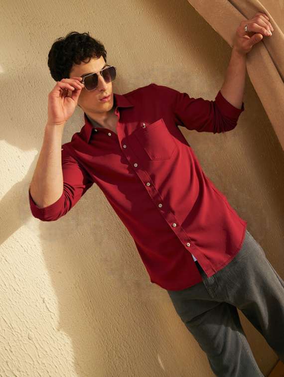 men solid long sleeve slim fit casual shirt - 22145796 - Standard Image - 1