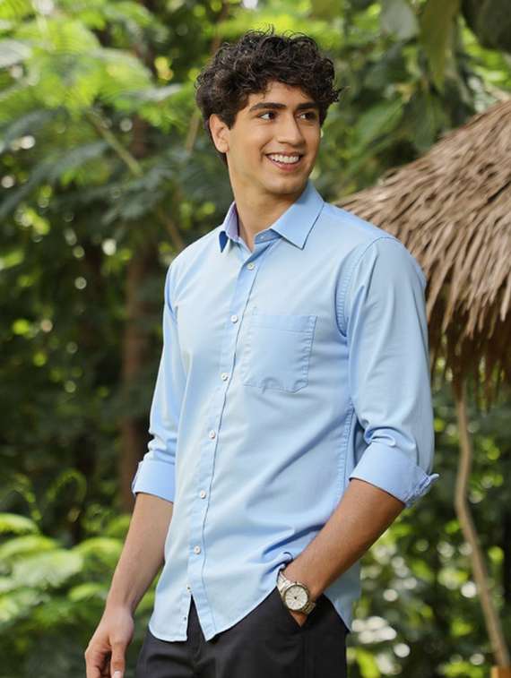 men solid long sleeve slim fit casual shirt - 22145797 - Standard Image - 1