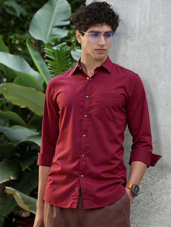 men solid long sleeve slim fit casual shirt - 22145799 - Zoom Image - 0
