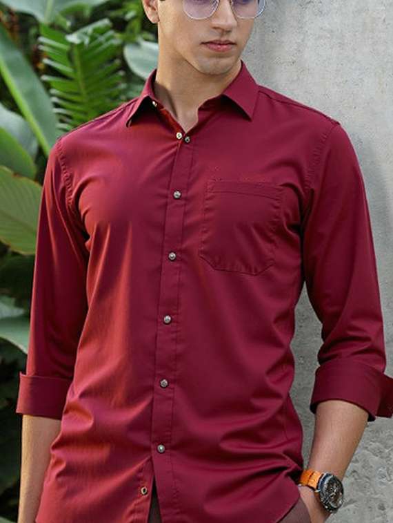men solid long sleeve slim fit casual shirt - 22145799 - Standard Image - 1
