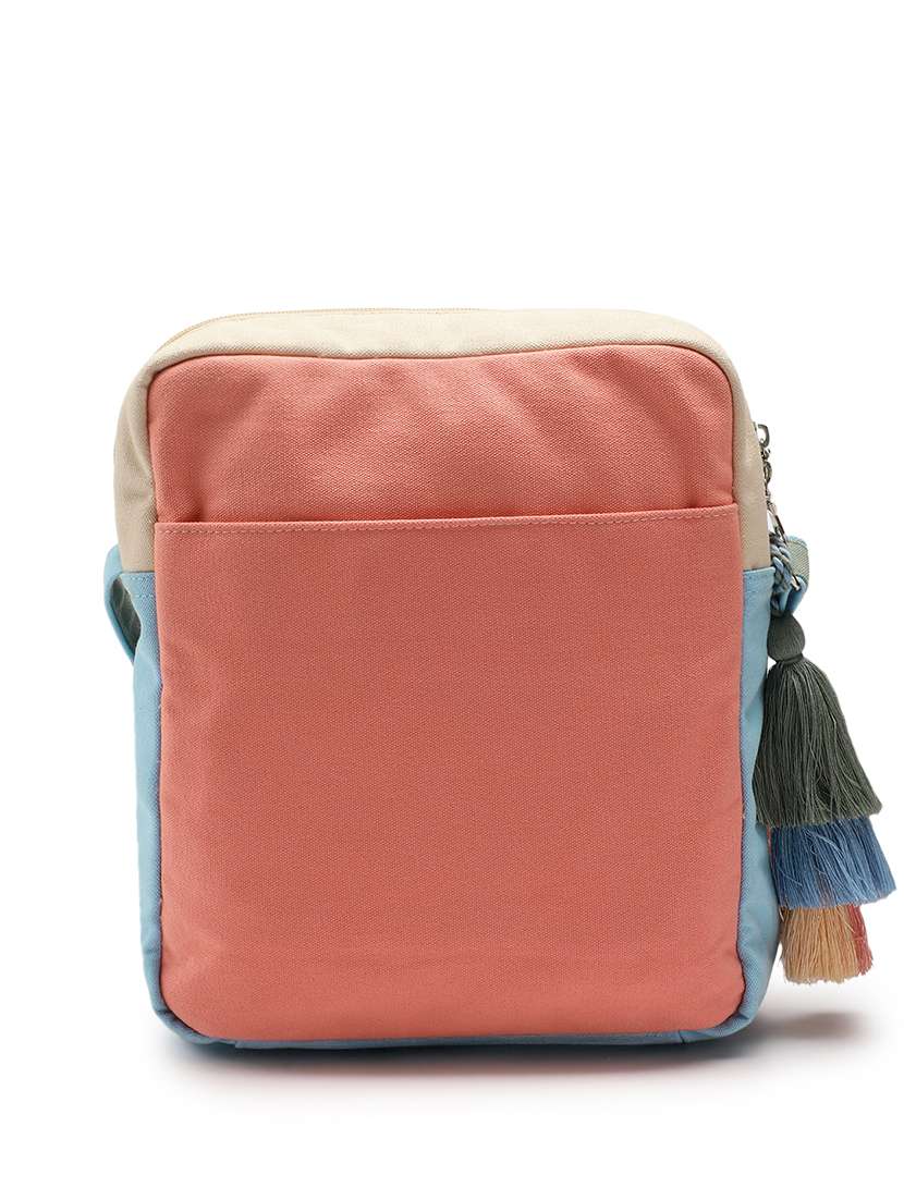 color block canvas sling bag with tassel - 22145800 -  Standard Image - 1