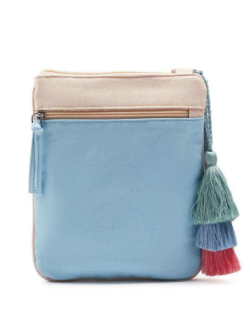 colorblock canvas sling bag with tassels - 22145801 - Standard Image - 1