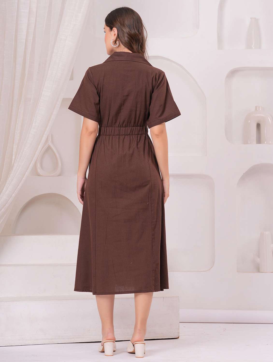 women solid short sleeve a-line ethnic dress - 22145855 - Standard Image - 4