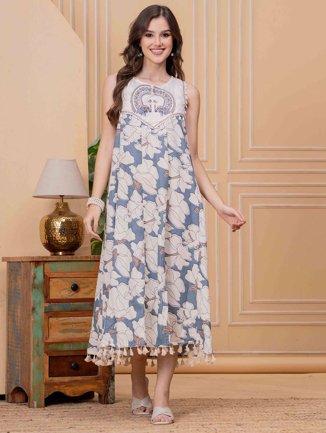 women floral printed sleeveless a-line ethnic dress - 22145856 - Standard Image - 1