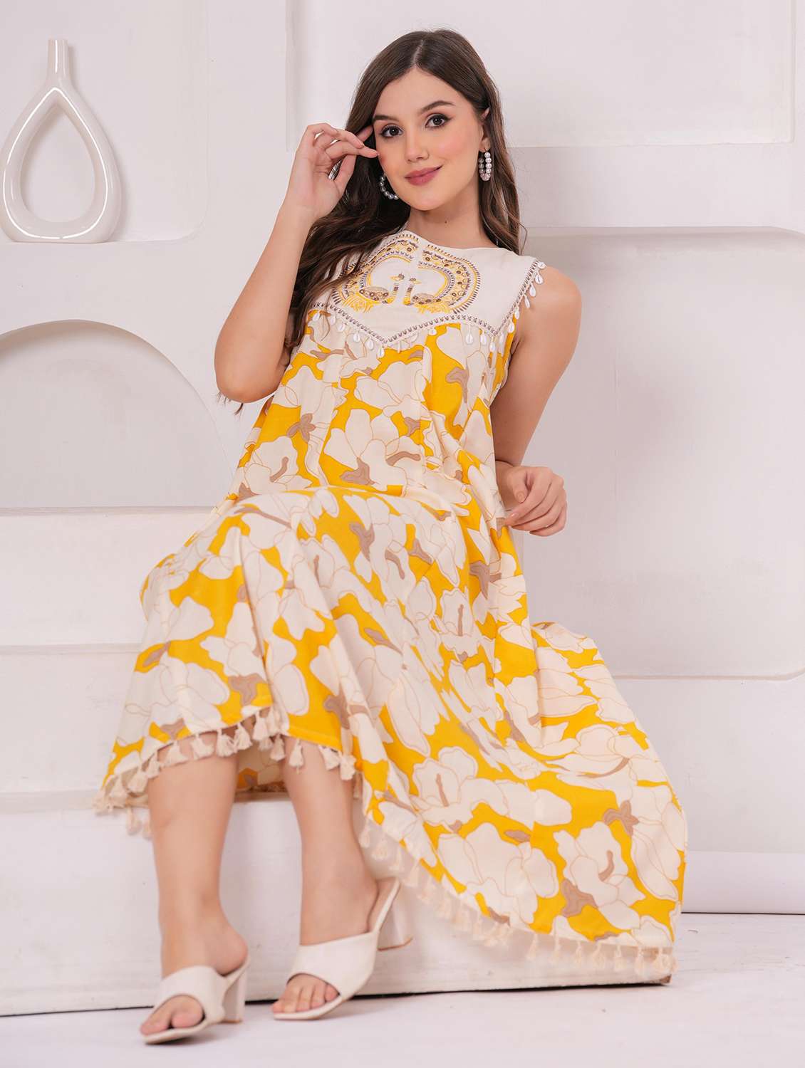 women floral printed sleeveless a-line ethnic dress - 22145857 - Standard Image - 1