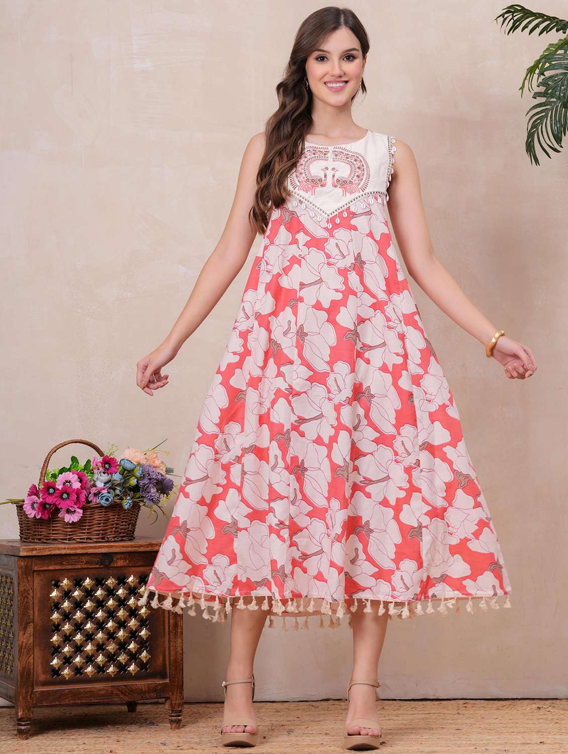 women floral printed sleeveless a-line ethnic dress - 22145858 - Standard Image - 1