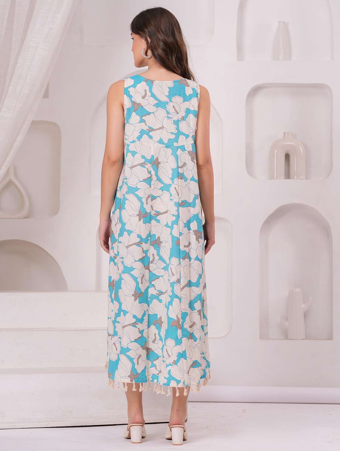 women floral printed sleeveless a-line ethnic dress - 22145859 - Standard Image - 4