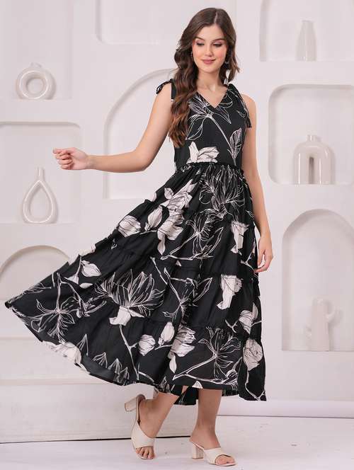 women floral printed sleeveless tiered dress - 22145860 - Standard Image - 0