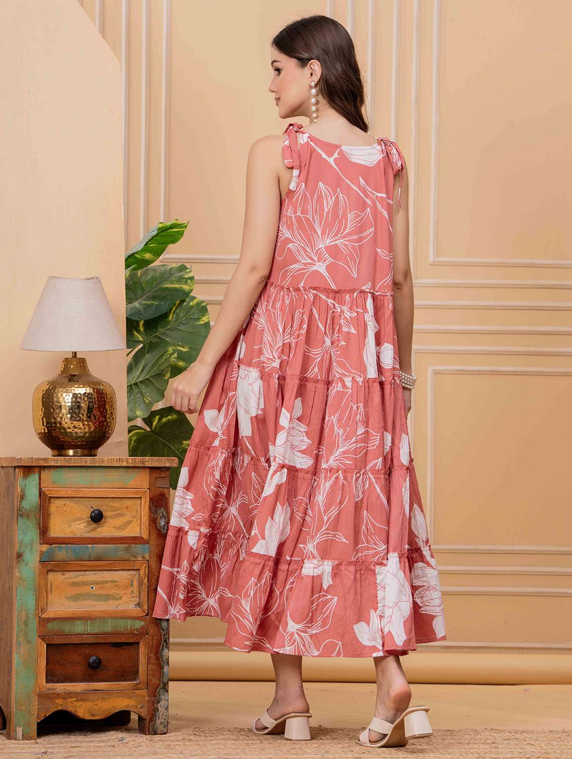 women floral printed sleeveless tiered dress - 22145861 - Standard Image - 4
