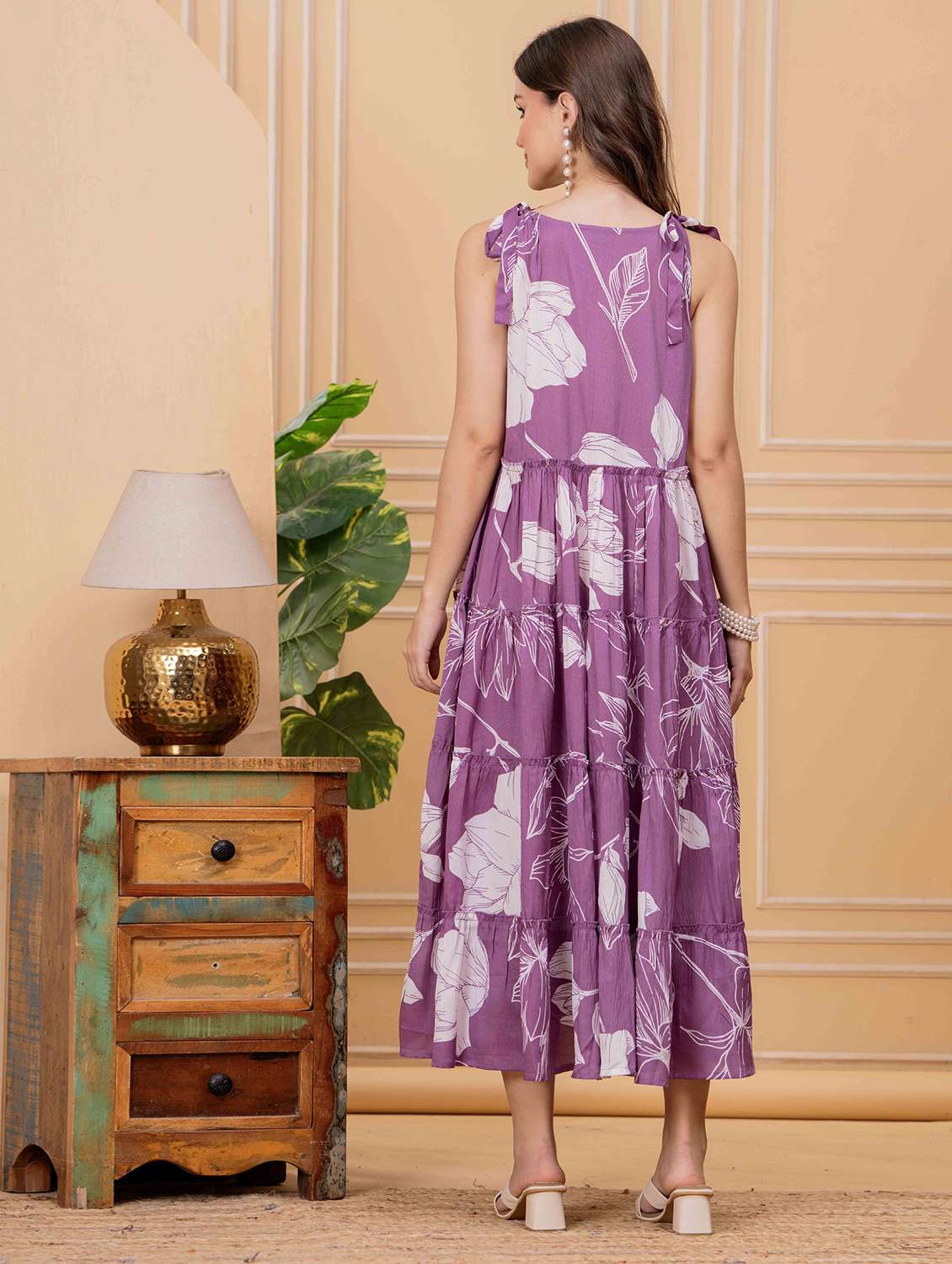 women floral printed sleeveless tiered dress - 22145862 - Standard Image - 4